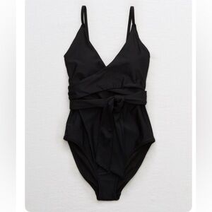Aerie Wrap One-Piece Swimsuit / Black / L Long